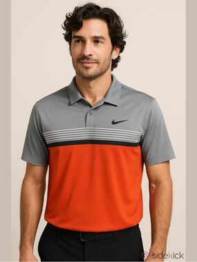 Nike Golf Tour Performance Dri-Fit Polo Shirt, Size Medium..Gray Orange Striped